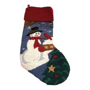 Christmas Stocking Hook Loop Snowman Cardinal Christmas Tree Lights Velvet 21"